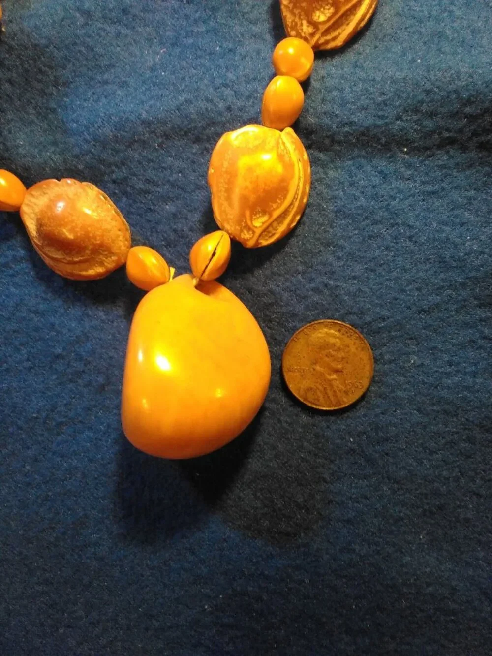 Vintage 17 Inch Puka Carved Nuts Beaded Indian Style Pendant Necklace #CJ6